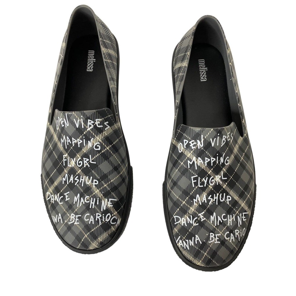 NEW Melissa Womens Ground Slip On Sneaker Size 11 Black Tartan Vegan Sustainable